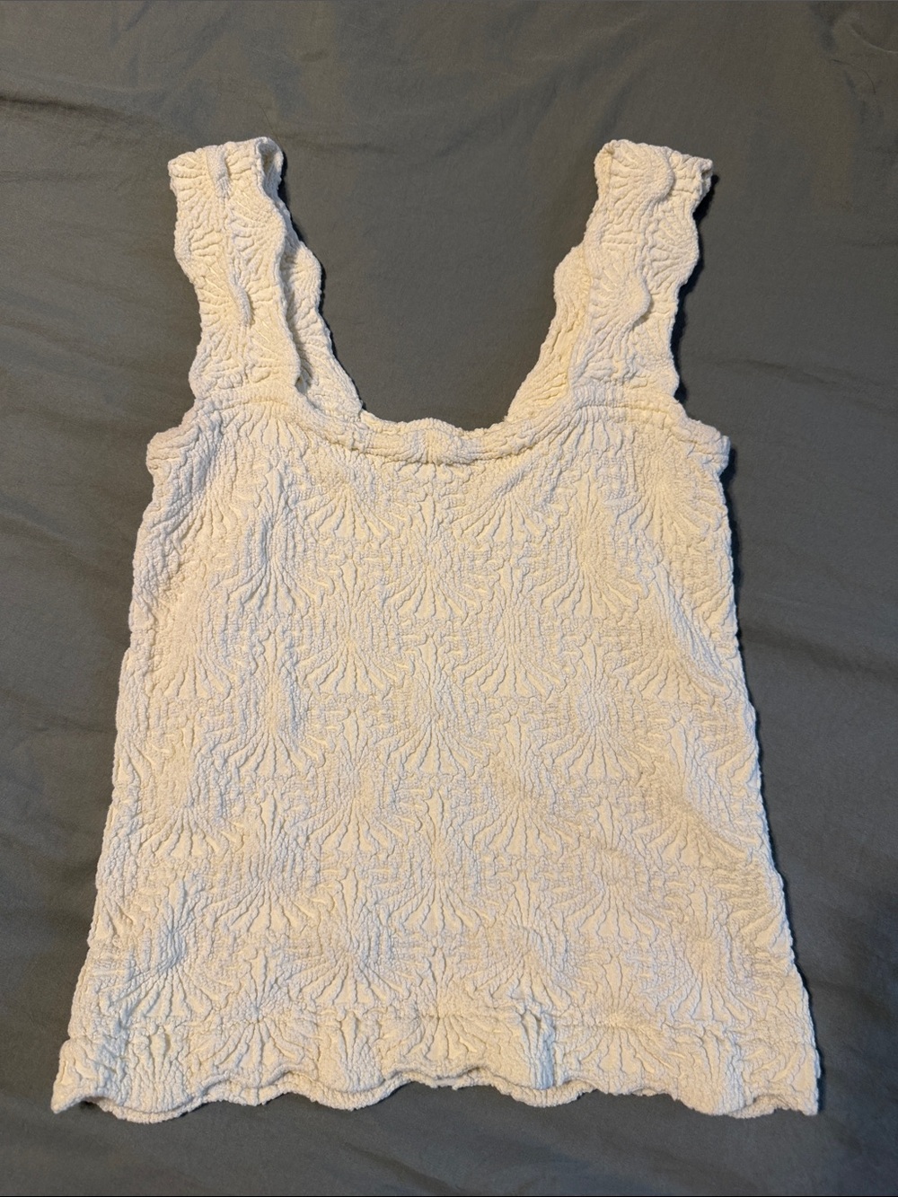 Free People Cream Textured Tank with Scalloped Trim